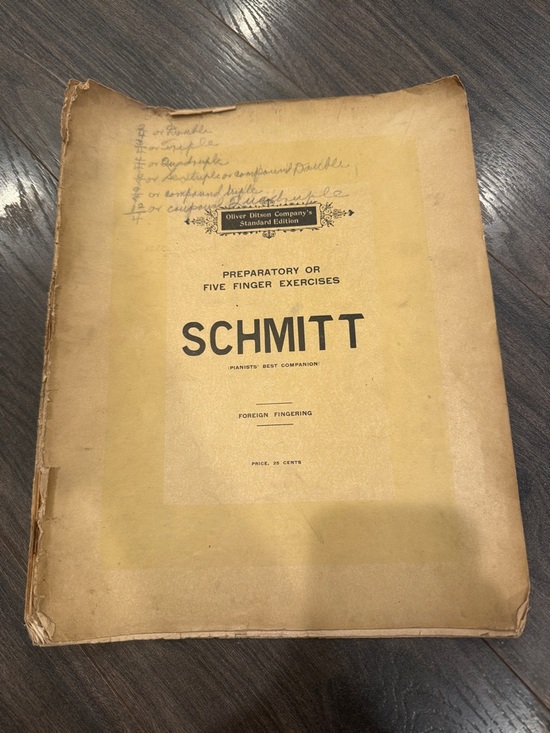 Schmitt Preparatory Five Finger Exercises Vintage Sheet Music - Yellow Cover